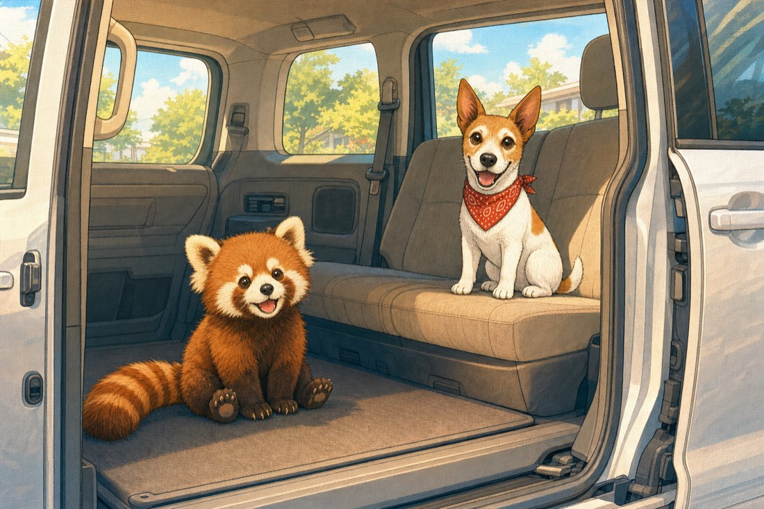 低い床の広い車内でくつろぐイメージ