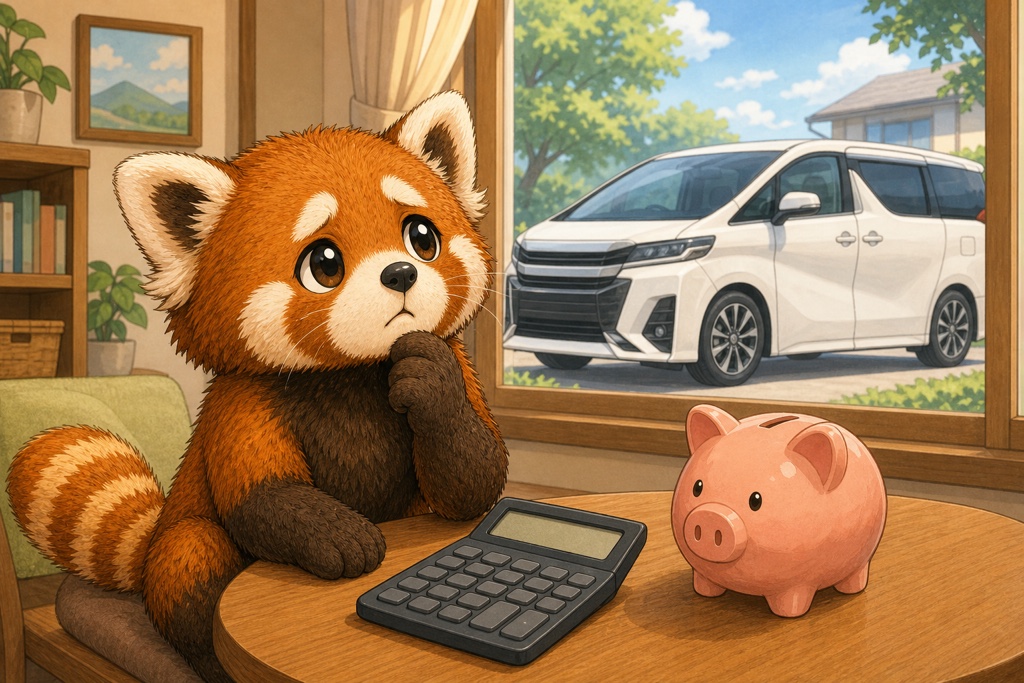 ヴォクシーの価格に悩むレッサーパンダのイメージ